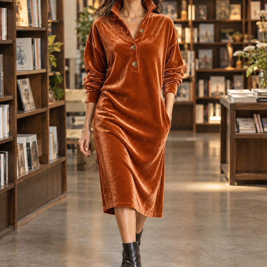 Orlinda Velvet Midi Shirt Dress