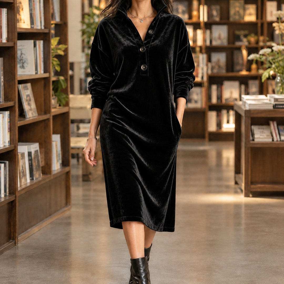 Orlinda Velvet Midi Shirt Dress