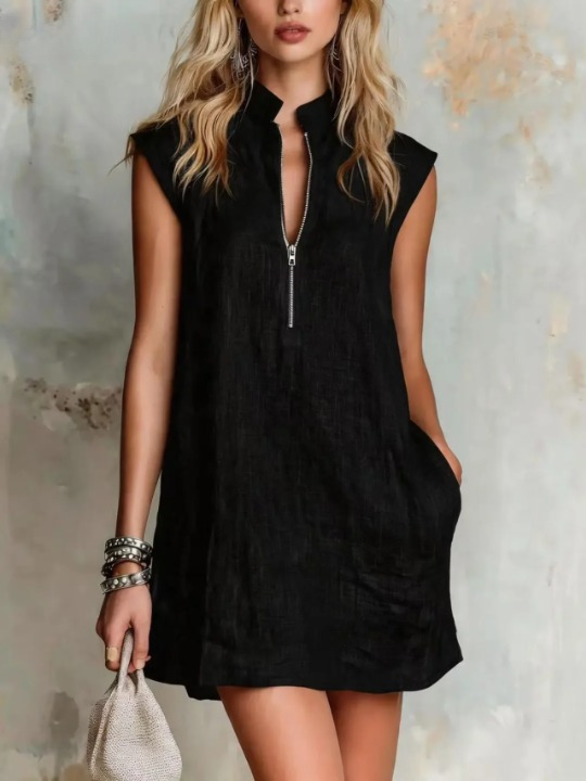 Marlowe Half Zip Linen Mini Dress