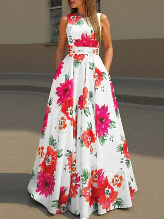 Ria Elegant Sleeveless Wedding Guest Maxi Dress
