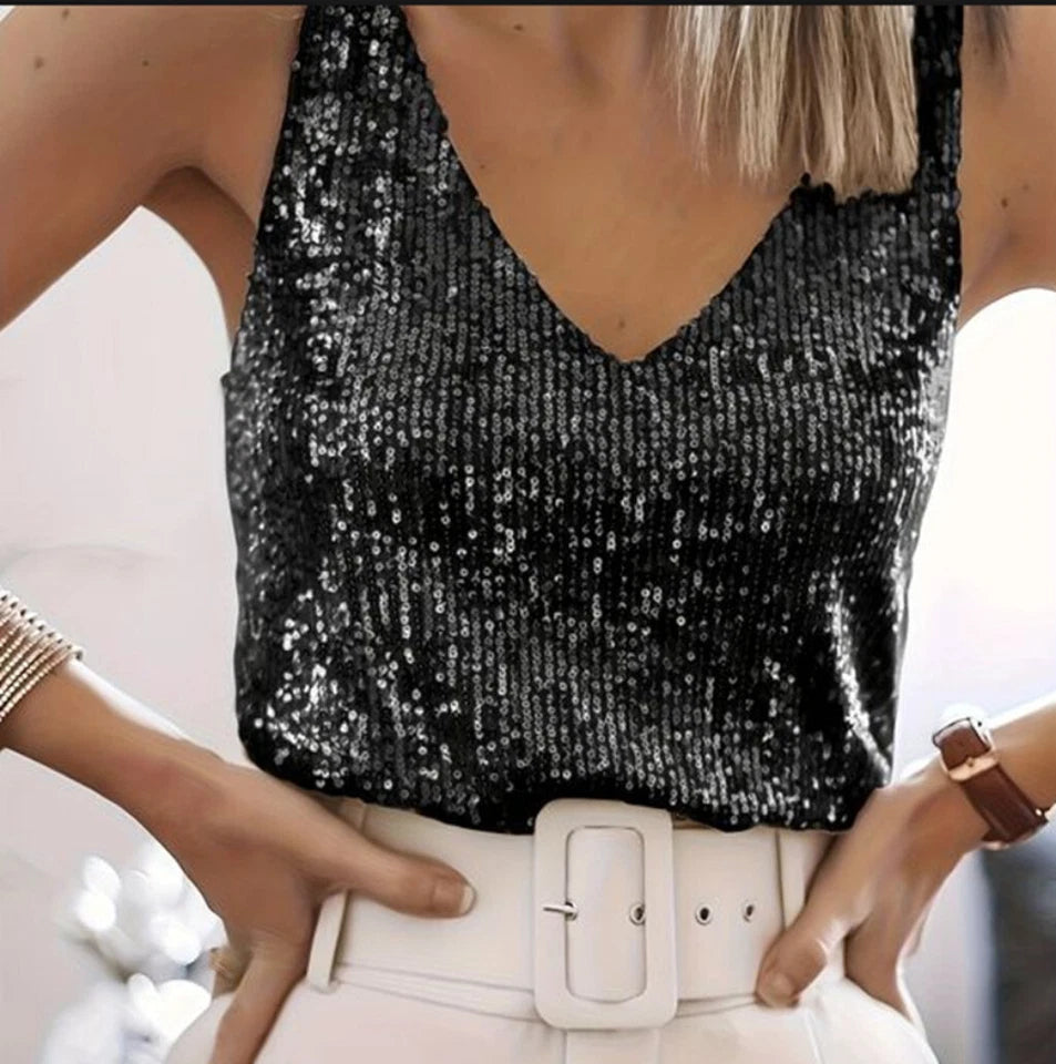 Scarlet Sparkling Sequin V Neck Camisole