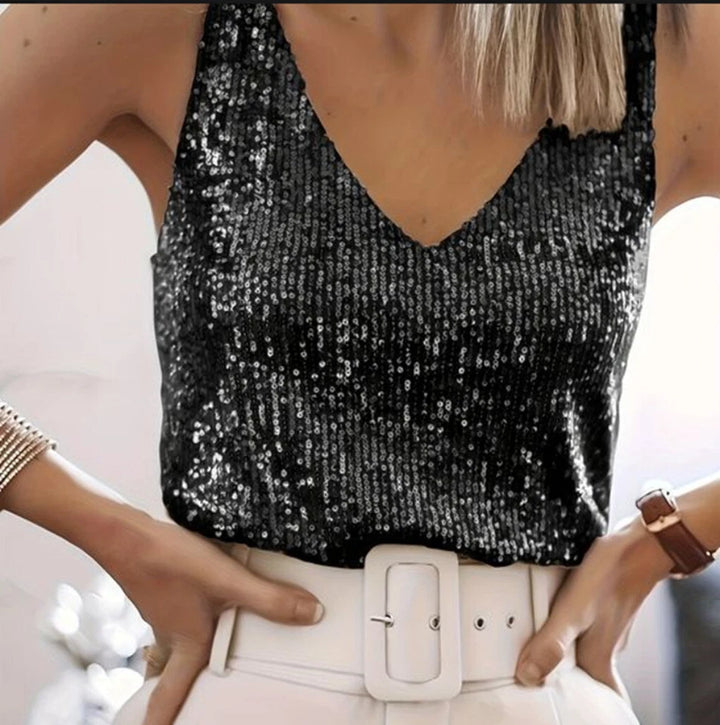 Scarlet Sparkling Sequin V Neck Camisole