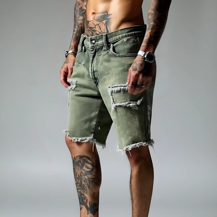 Harlan Ripped Stretch Denim Shorts