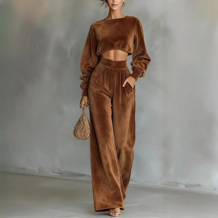 Simone Cropped Velvet Matching Set